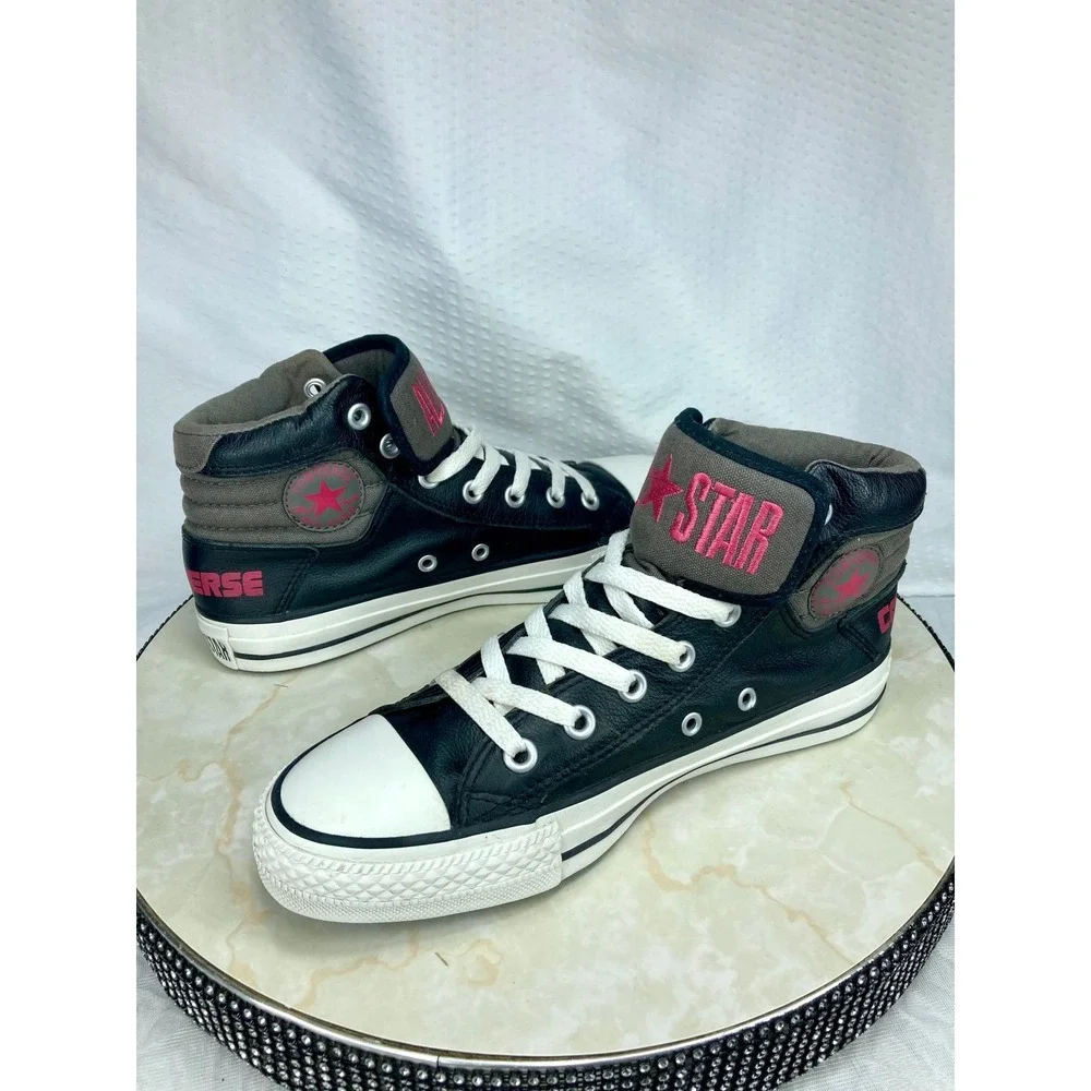 Converse Leather High Top Skater Shoes Kids Sz 5 Black White Streetwear Sneakers